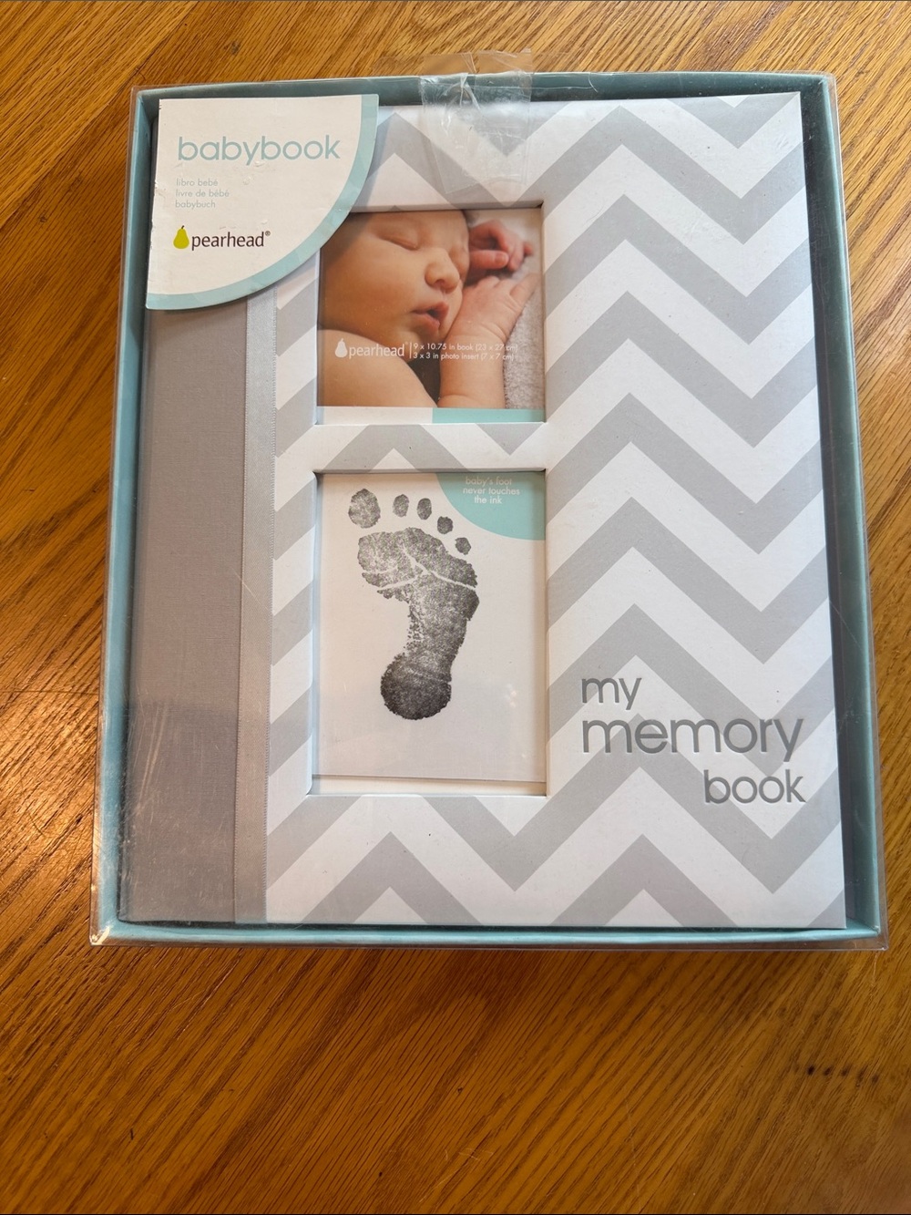 Pearhead Gray Chevron Baby Memory Book with Keepsake Frames